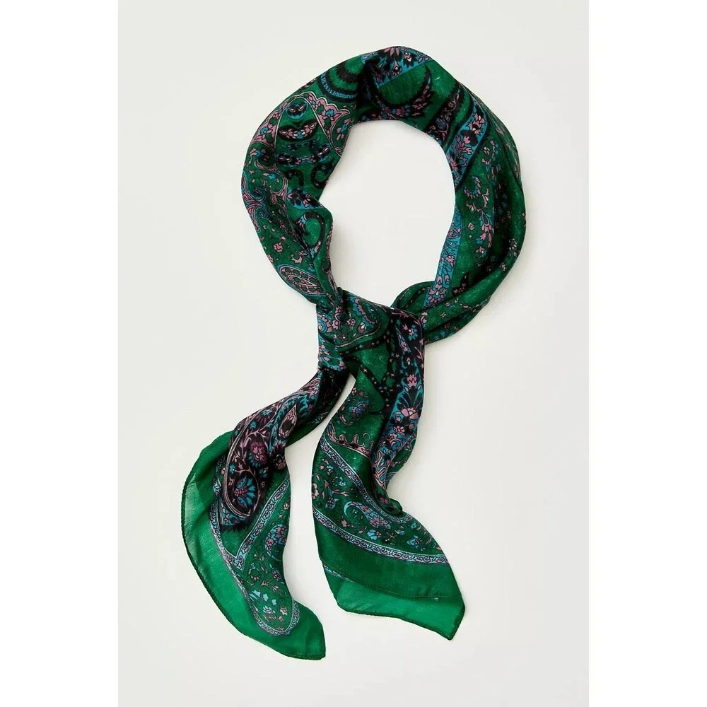 Free People So Silk Printed Bandana Scarf Tube Top Belt Floral Paisley Wrap OS